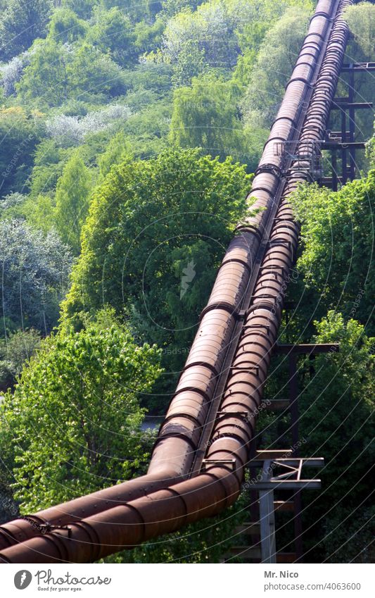 Pipeline with kink Industry Forest Technology Line Environment Gas Nature Landscape Engineering Construction Force Energy Infrastructure Conduit Long water pipe