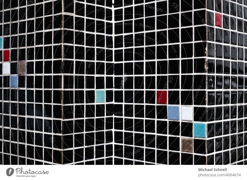 Mosaic tiles over corner Tile mosaic tiles Black Wall (building) Structures and shapes Pattern Abstract Square Facade Seam Many Detail