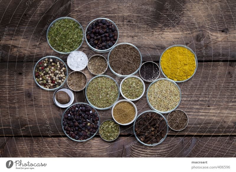 variety of spices Herbs and spices Spicy Dish Eating Food photograph Ingredients Cumin Curry powder Exotic Italian Food Parsley Oregano Basil Pepper Salt