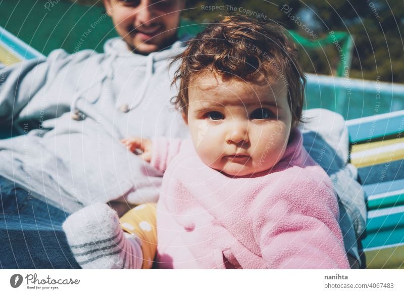 Little baby enjoying a sunny day in holidays with dad family happiness father parent parenthood babyhood happy discover explore relax leisure family time