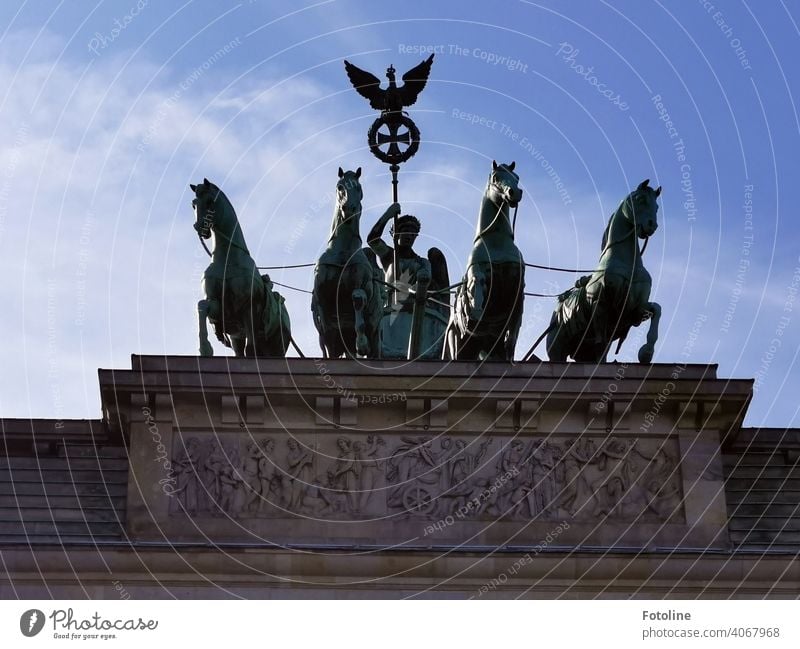 The Quadriga on the Brandenburg Gate in Berlin Mitte Architecture Capital city Germany Landmark Tourist Attraction Exterior shot Deserted Monument