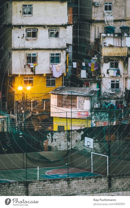 Basketball court in a favela in Rio de Janeiro Leisure and hobbies Playing Soccer Football pitch Basketball arena Slum area Brazil Populated Overpopulated