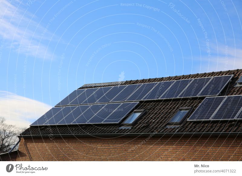 Solar cells - photovoltaics on the roof Skylight Own generation Force Solar system Renewable energy Solar Energy Roof efficiency co2 Heat Heating
