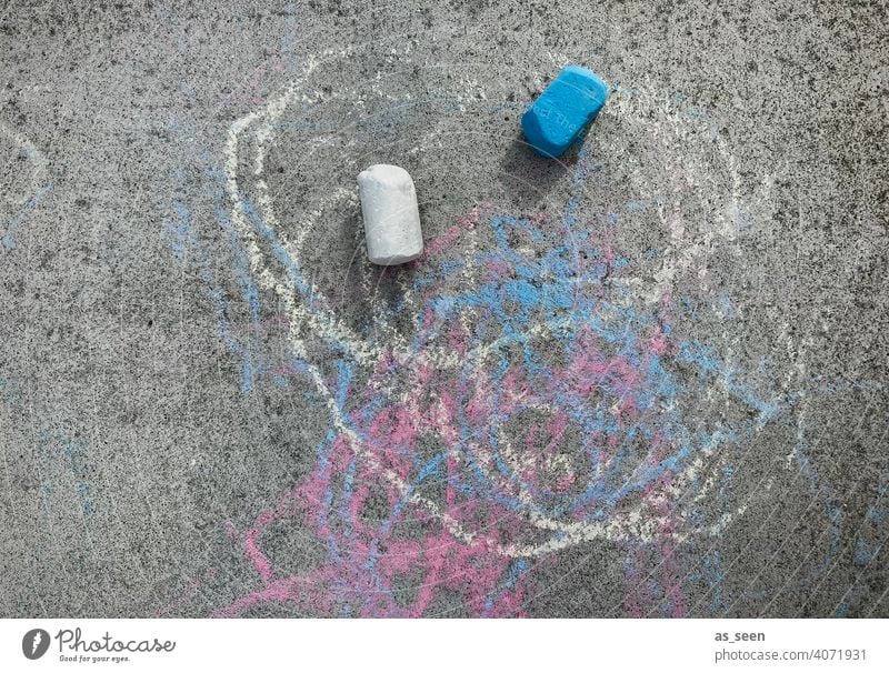 street chalk Street painting Infancy Playing Chalk variegated Blue White Gray Painting (action, artwork) out Child Creativity Leisure and hobbies