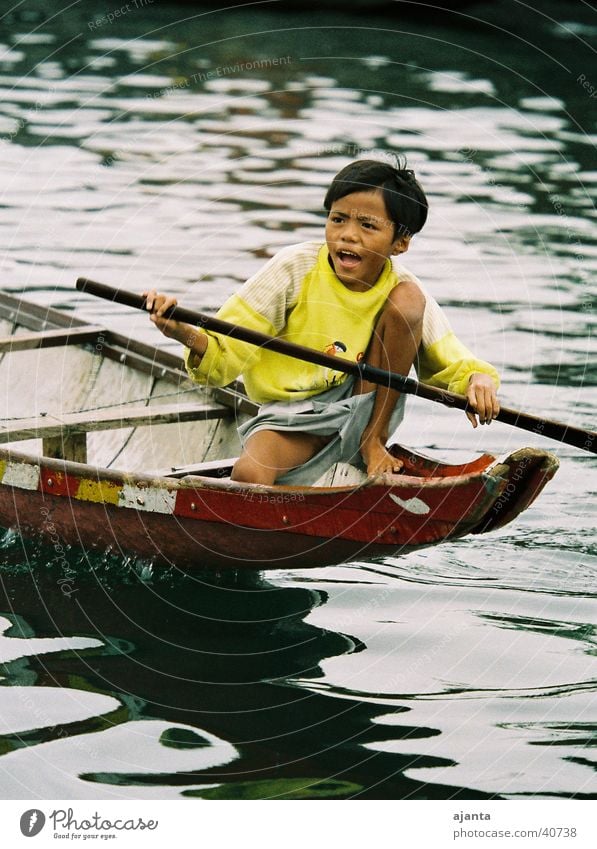 boat boy Watercraft Asia Vietnam Child Boy (child) Eyes Joy