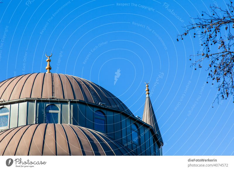 Dome of a mosque from blue sky Architecture Church Mosque religion Tower Blue Religion and faith Islam Colour photo Exterior shot Building Manmade structures