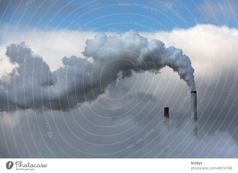 Smoking industrial chimney. Industrial landscape shrouded in exhaust fumes. Air pollution exhaust gases Sky Factory Smoke Exhaust gas climate-damaging