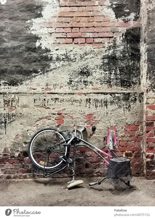 Lost - the pink girl's bike has found its final resting place in an old abandoned hall. lost places Architecture Derelict Ravages of time Apocalyptic sentiment