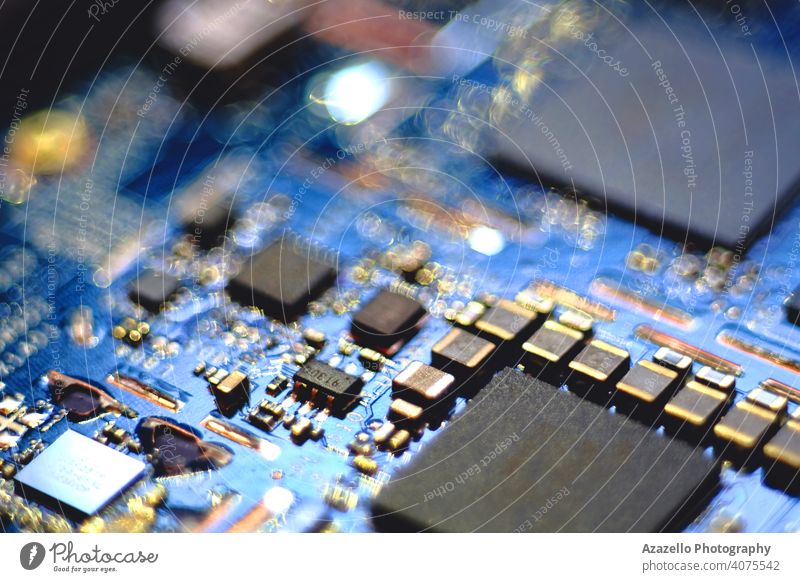 Close up image of a circuit board. background equipment technology blur blurred bokeh chip circuitry close closeup communication component cpu defocused detail