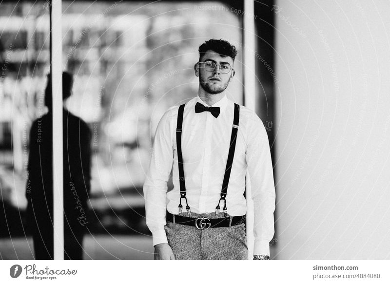 model portrait Masculine Adults Shirt Suspenders Lifestyle 18 - 30 years Young man Cool (slang) Style Fashion Man Attractive fashionable Hair and hairstyles