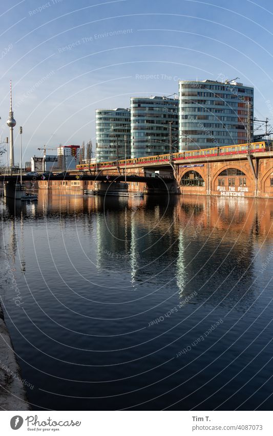 Berlin Friedrichshain at the Spree with television tower Television tower river Jannowitz Bridge Berlin TV Tower Capital city Town Commuter trains Architecture