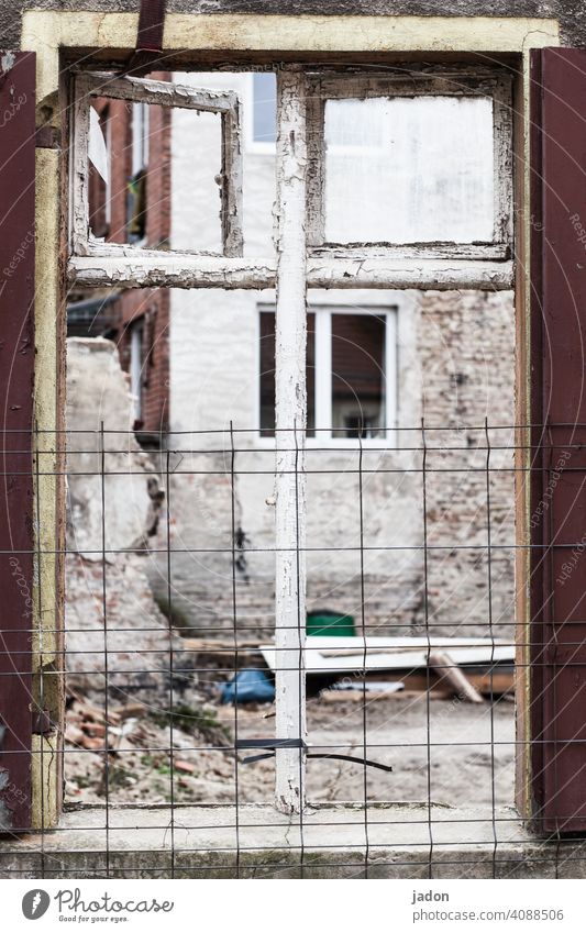 windows. Window House (Residential Structure) Facade Building Wall (building) derelict house Ruin Construction site Old Decline Broken Redecorate Deserted