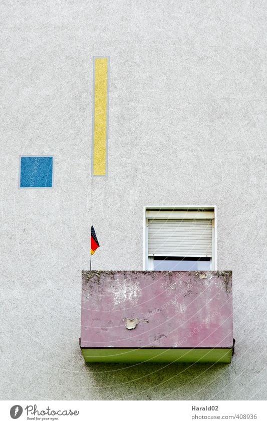 flagpole balcony Facade Balcony Concrete Flag Small Loneliness Germany Portrait format Redevelop Germans Derelict Nationalities and ethnicity