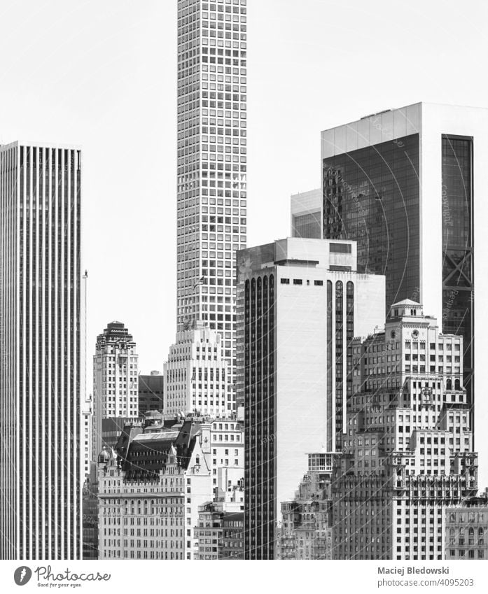 Black and white picture of New York diverse architecture, USA. Manhattan city black and white building cityscape B&W urban tower skyscraper outdoors NYC old