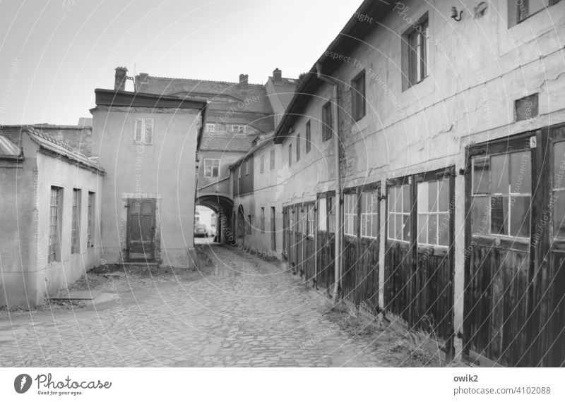 Bautzen, backyard Backyard houses Old Historic Centralgaragen Archway garages gates Closed Territory angled Window Wall (building) Facade Gray paving Building