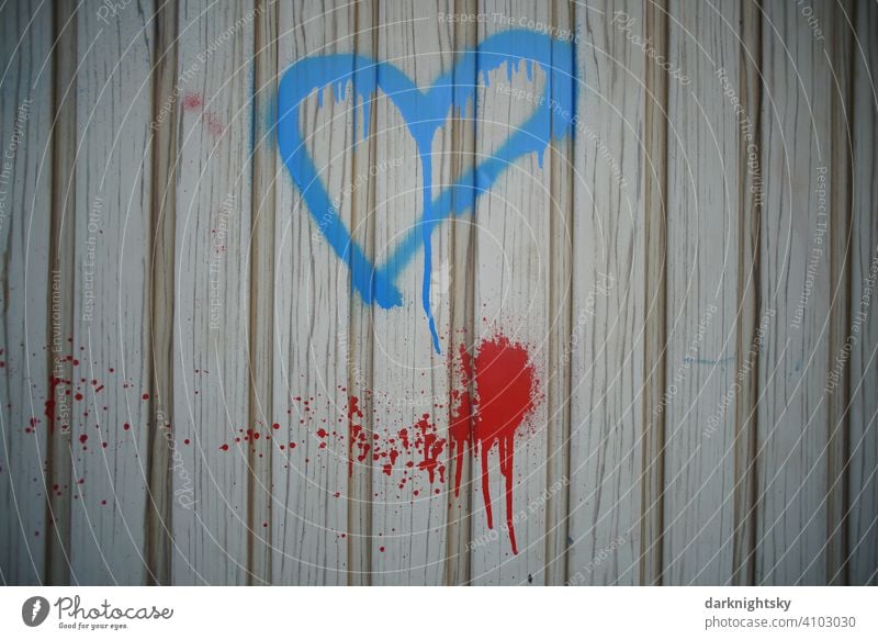 Blue heart as a symbol of love, graffiti on the gate of a garage. Heart Love Graffiti Emotions Characters Wall (building) Declaration of love Colour photo