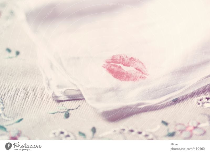 lip service Pout Kissing Handkerchief Love Lipstick Embroidery Imprint Love affair Betray Lovers Red Delicate White Smooth Memory Souvenir Desire Eroticism