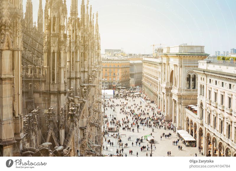 View from roof of Duomo on Milan. cathedral church city duomo milan italy architecture background building europe european gothic italian landmark milano