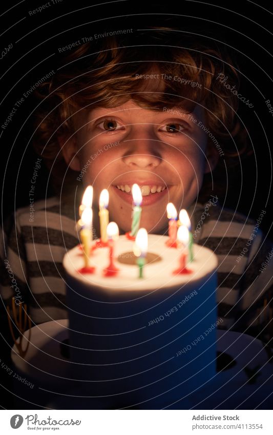 blond boy blowing out the candles background sign emotion greeting flame party anniversary illustration cake fun holiday birth enjoyment stripes child vintage