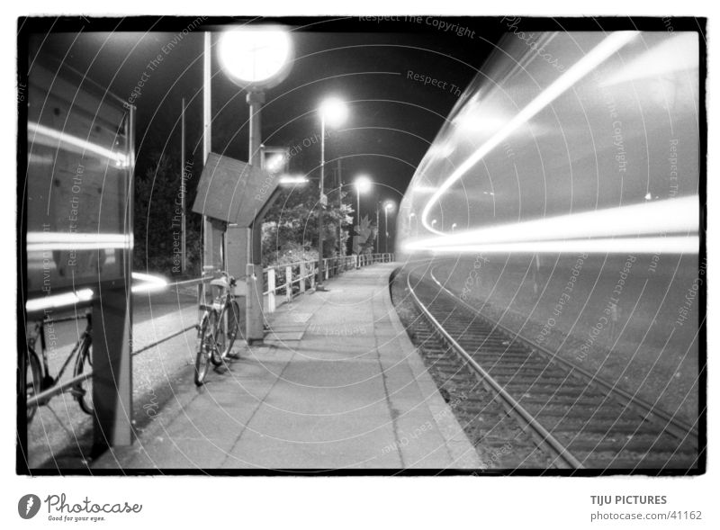 Train Fast Long exposure Railroad Platform Speed Black & white photo