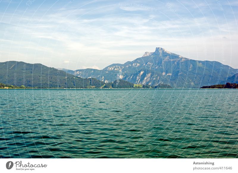 the Schafberg Environment Nature Landscape Air Water Sky Clouds Horizon Summer Weather Beautiful weather Warmth Tree Forest Hill Rock Alps Mountain