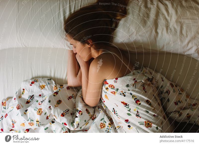 Woman White Bra Lying Soft Bed Stock Photos - Free & Royalty-Free
