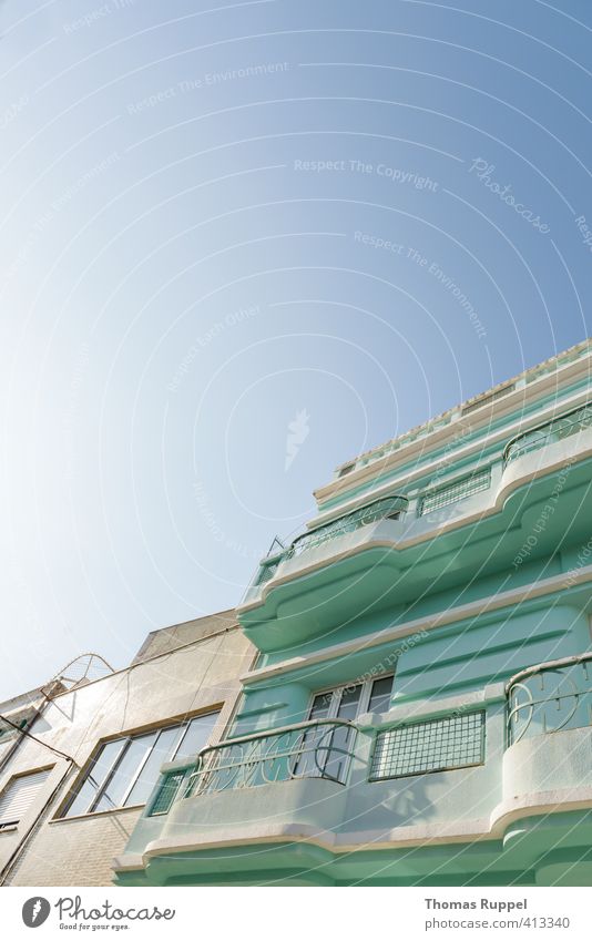 Mint green house in front of blue sky Living or residing Flat (apartment) House (Residential Structure) Sky Cloudless sky Weather Beautiful weather Portimao