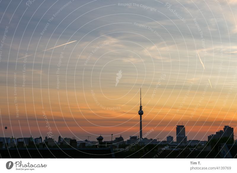 Skyline Berlin at dusk Television tower Twilight Berlin TV Tower Capital city Landmark Tourist Attraction Downtown Town Architecture Downtown Berlin