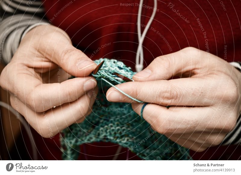 Hands Knitting with Large Knitting Needles in the Garden. Knitting Process  Stock Photo - Image of garden, hands: 137505104