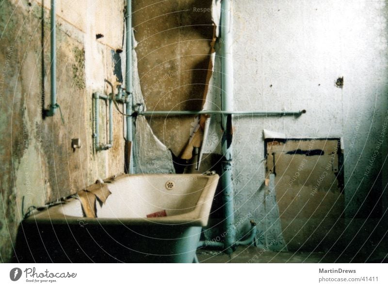 old bath House (Residential Structure) Bathroom Old Broken Blue Decline Past Transience Second-hand Forget Colour photo Interior shot Deserted