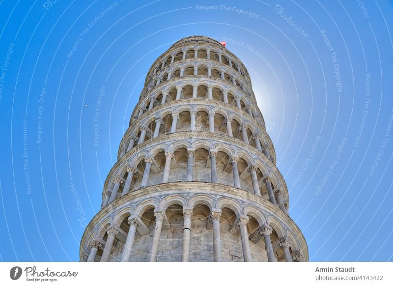 Leaning tower of Pisa isolated on the blue sky Pillars ancient architecture backlit big building cloudless colonnade famous hdr italy journey landmark leaning