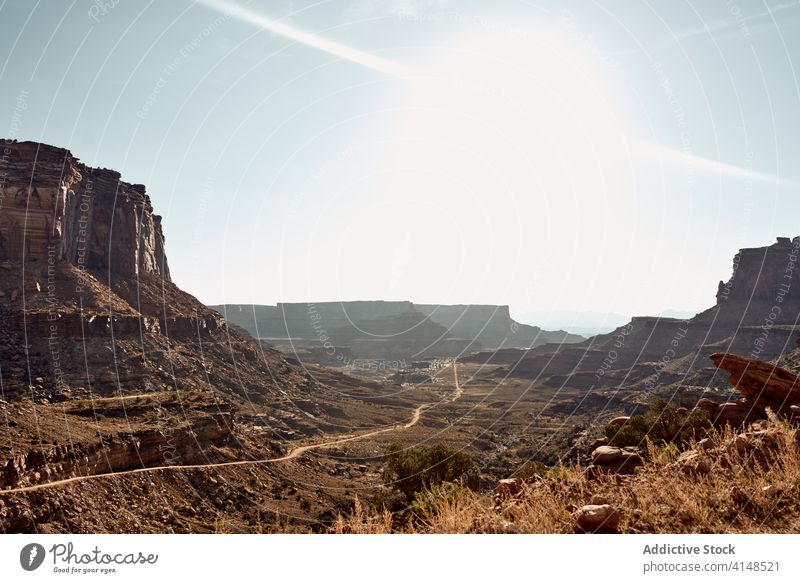 Wonderful scenery of canyon on sunny day mountain stone landscape landmark canyonlands national park rough utah usa united states america road nature journey