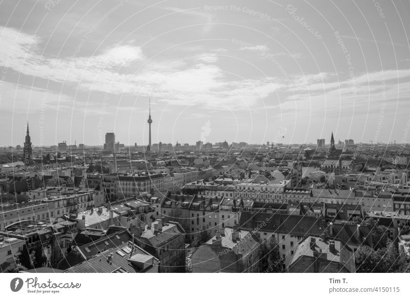 Berlin Prenzlauer Berg Television tower b/w Town Downtown Capital city Exterior shot Deserted Old town Day Old building House (Residential Structure)