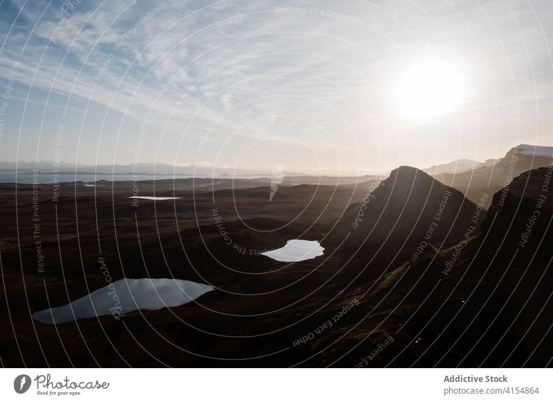 Majestic scenery of mountains and lake in morning landscape highland dawn sun breathtaking scottish highlands scotland uk united kingdom cloudy sky bright