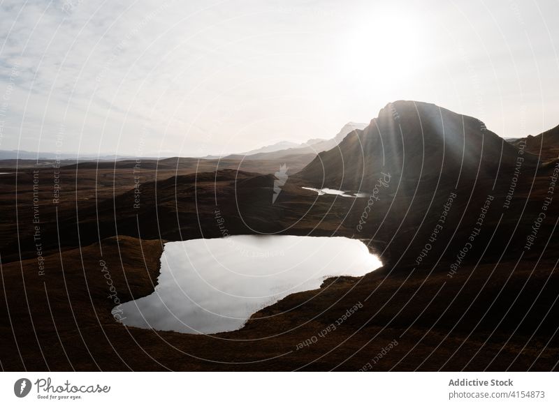 Majestic scenery of mountains and lake in morning landscape highland dawn sun breathtaking scottish highlands scotland uk united kingdom cloudy sky bright