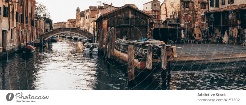 Amazing scenery of water canal in old city building famous location residential shabby historic venice italy town house river calm majestic cityscape exterior