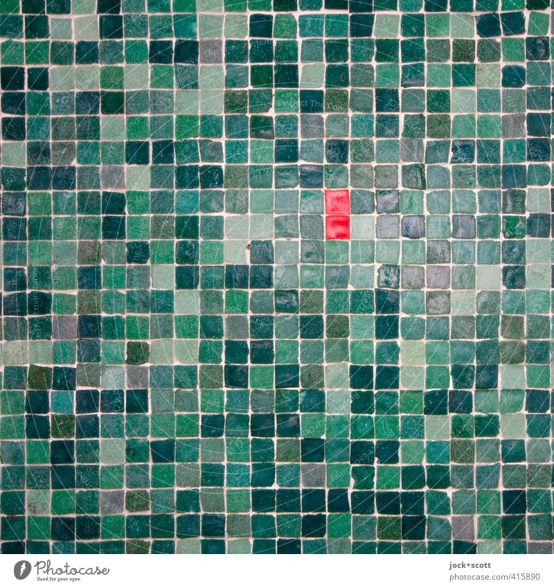 two red ones meet in a square Style Arts and crafts Street art Wall (building) Decoration Ornament Sharp-edged Small Green Red Accuracy 2 Mosaic Square Surface