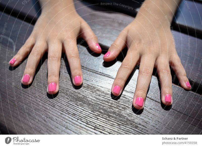 Children hands with nail polish children's hands pink Nail polish Painting nails Girl feminine Varnish Cosmetics Colour Feminine Manicure Fingernail Daughter