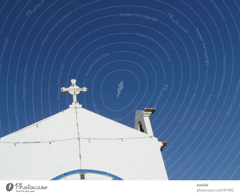 Lord in heaven Wall (barrier) White Catholicism House of worship Religion and faith Back Sky Blue Perspective Detail