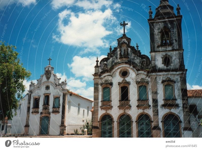 *Brazil* Village square Historic Picturesque Tree Architecture Religion and faith Portuguese architecture Old Sky Peaceful