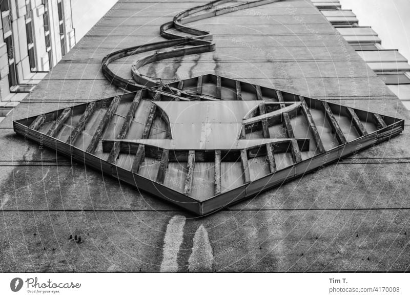 Advertising for coffee on a facade Prefab construction Berlin bnw House (Residential Structure) Cup GDR New building Concrete Town Building Middle Facade