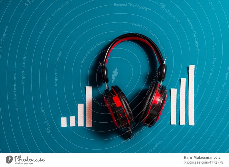 audio headphones with audio spectrum concept, podcast, music audience background black broadcast business classic communication design device digital dj