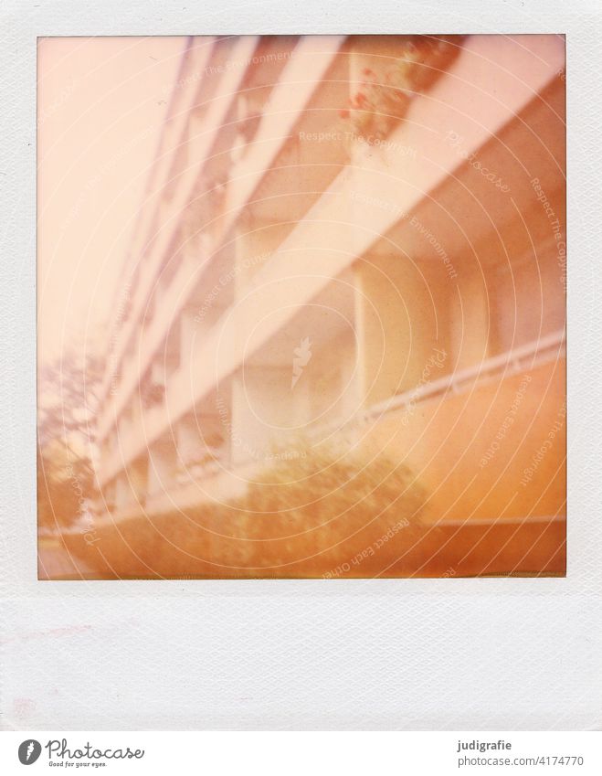 Apartment building with balconies on Polaroid Apartment Building House (Residential Structure) dwell Architecture Balcony Apartment house New building