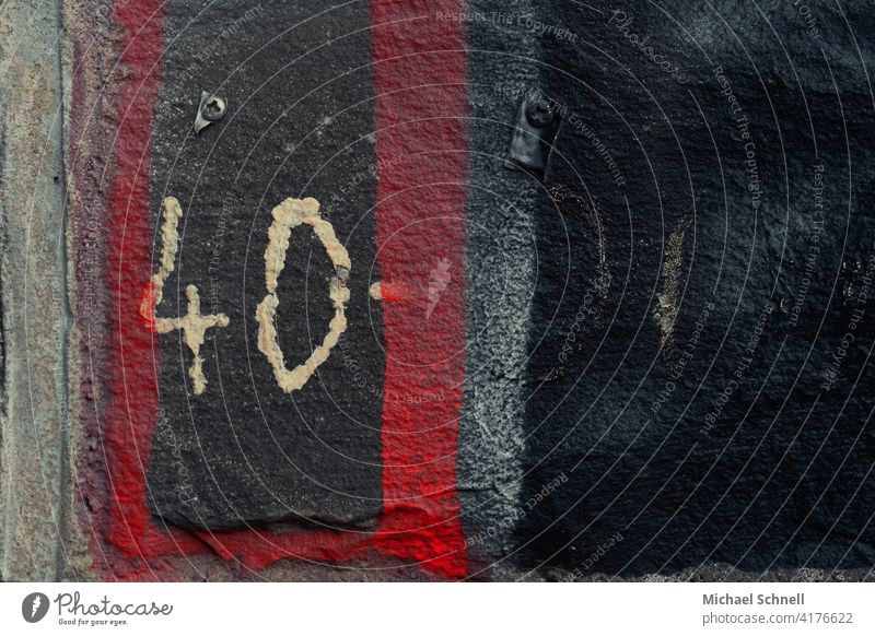 Number 40, red framed number forty Digits and numbers Wall (barrier) Numbers