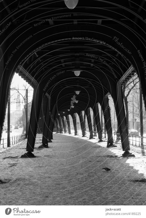 objective l elevated railway in winter with frost and snow Mono rail Steel carrier Schönhauser Allee Prenzlauer Berg Berlin Architecture Structures and shapes
