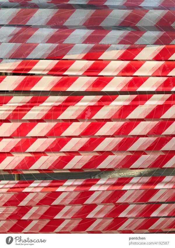 red and white striped barrier tape. Stop, stop, forbidden cordoned off Stripe Hold Reddish white Construction site peril Protection Safety Barrier