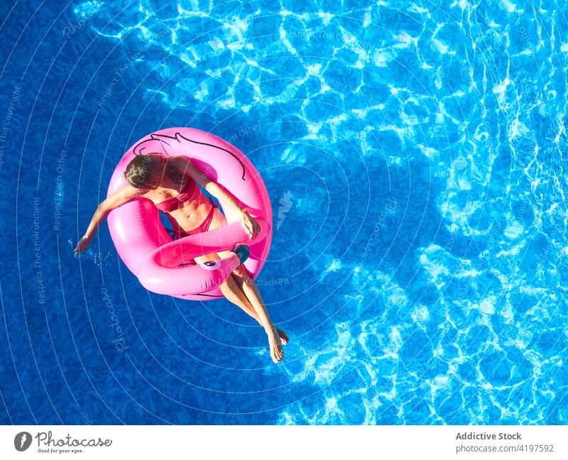 Anonymous young woman in bikini lounging in pool - a Royalty Free Stock  Photo from Photocase