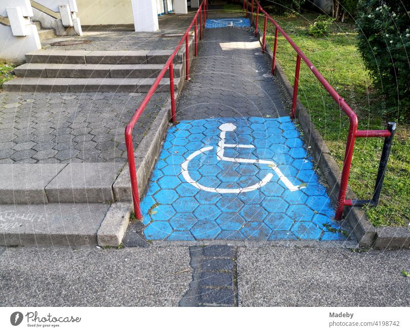 Ramp for barrier-free access for disabled people with wheelchairs at Goethe University in the Bockenheim district of Frankfurt am Main in Hesse accessibility