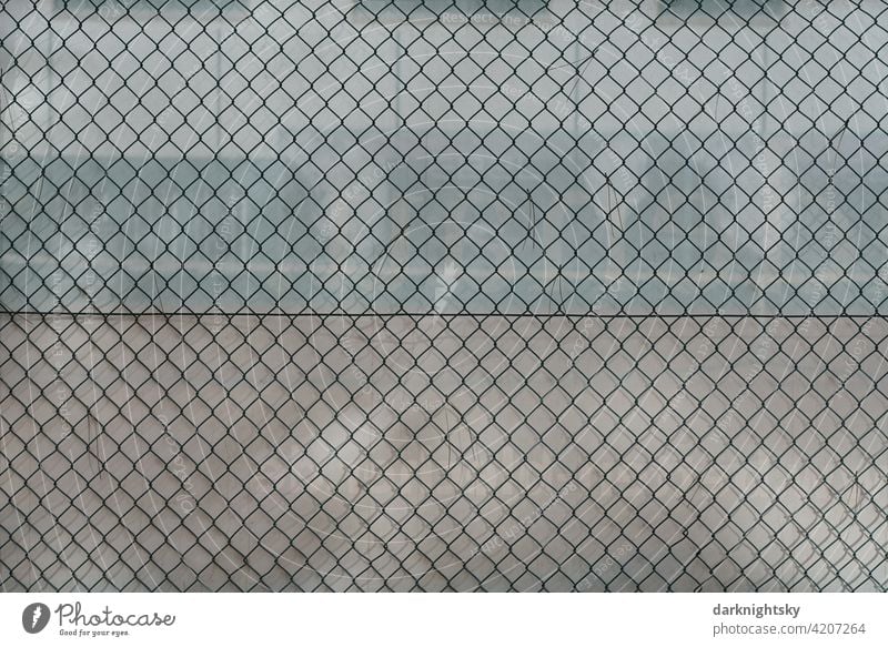 Mesh wire fence of a sports facility for the purpose of tennis Tennis Safety Net Wire netting Places Fence Wire netting fence Deserted Border Colour photo Metal