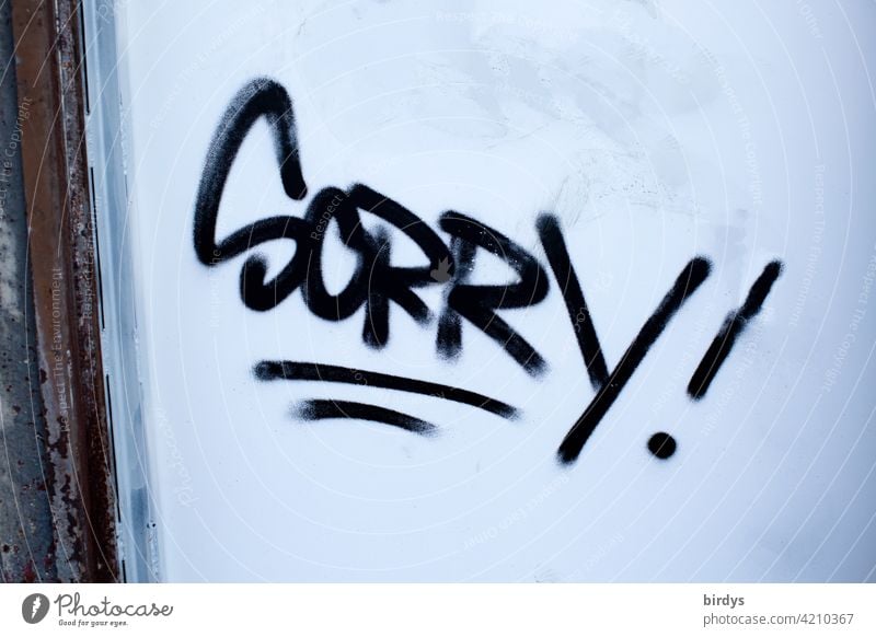 Sorry ! . Graffiti on a wall . Writing, Sorry sorry writing Apology Characters Word Wall (building) apologize Regret Regrettable Remorse Sincerity repent